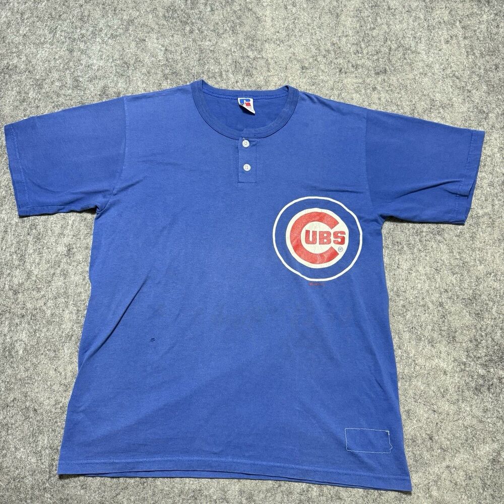 Vintage 90s Russell Athletic Chicago Cubs Henley Shirt Men's Large Rich 18 USA